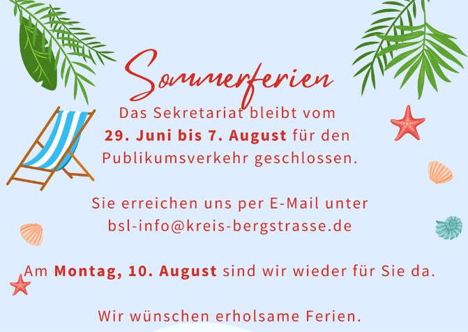 Öffnungszeiten des Sekretariats während der Sommerferien